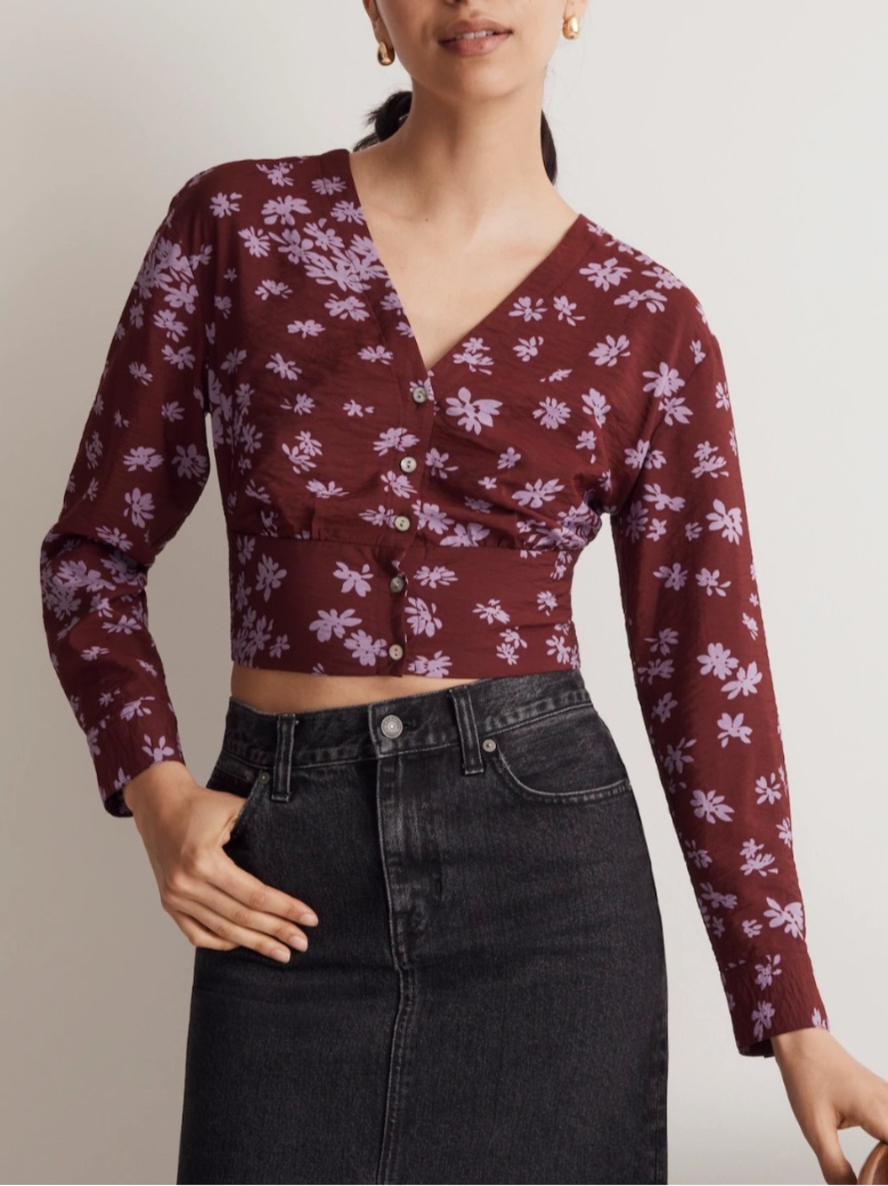 Madewell V-Neck Button-Front Shirt in Cabernet